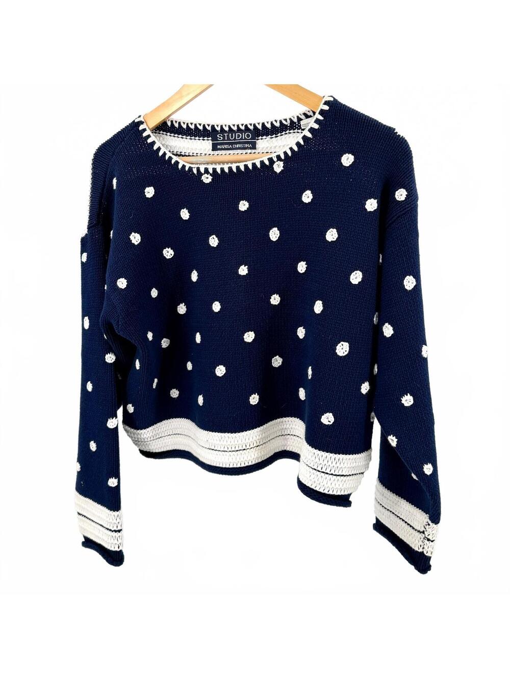 Vintage 90s Marisa Christina Navy Cotton Cropped Sweater